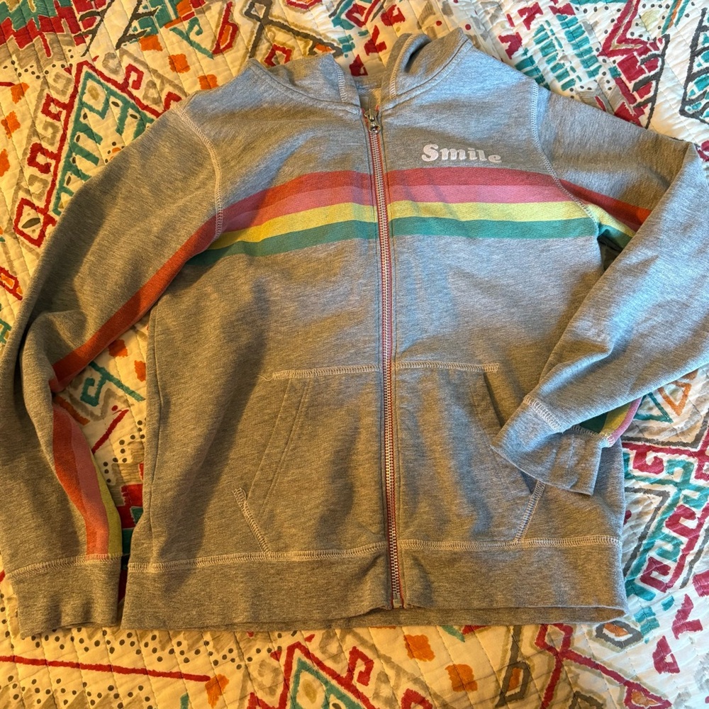 Peek Aren't You Curious “Happiness is a Way of Life” Rainbow Full Zip Hoodie